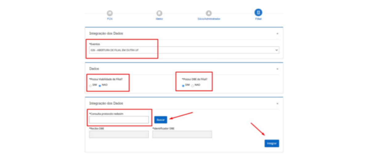Formulário FCN integração DBE da filial