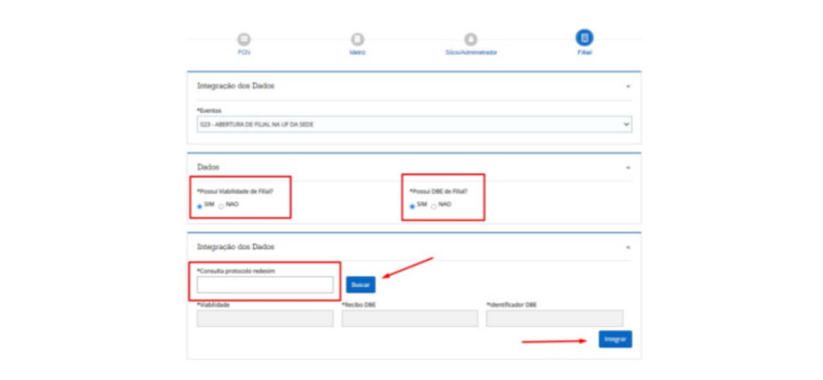 Formulário FCN integração DBE da filial na mesma UF