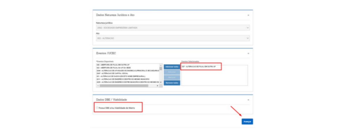 Formulário FCN Alteração de Filial em Outra UF