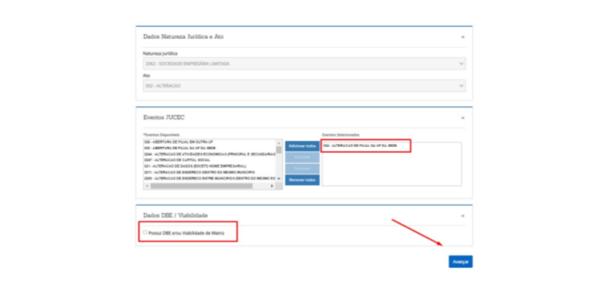 Formulário FCN Alteração de Filial na UF da Sede