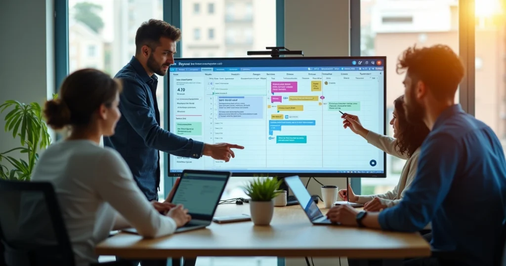Time de atendimento acompanhando em tela a implantação rápida de IA com cronograma visual