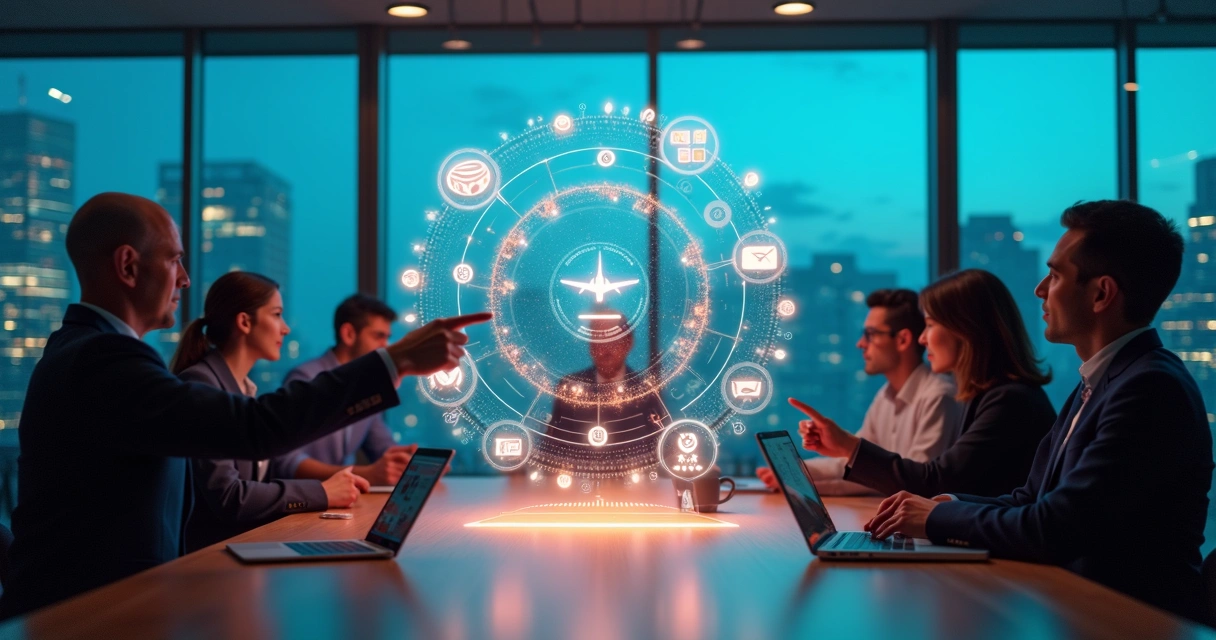 Ilustração de vários modelos de precificação conectados em um painel digital futurista