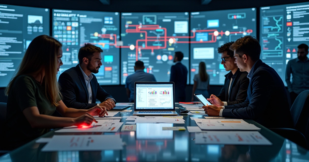 Time de TI analisando integrações travadas entre sistemas antigos e novos